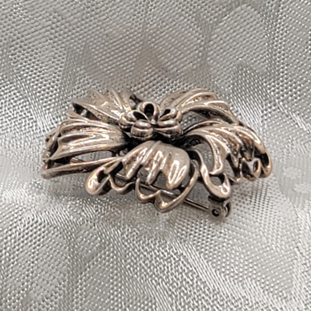 Stunning Antique Solid Sterling Silver Brooch Pin - image 3